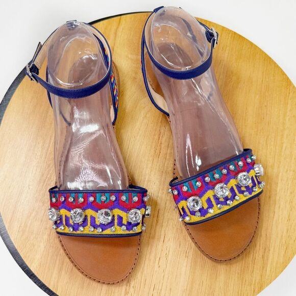 Vince Camuto Akitta Tribal Embroidered Rhinestone Ankle Strap Boho Sandals 9.5 - Picture 5 of 12